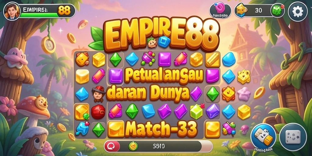 Tampilan penuh warna dan seru dari gameplay <strong>EMPIRE88</strong> di genre Match-3.