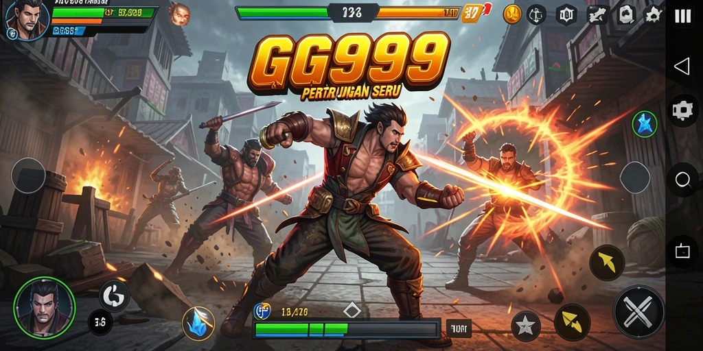 Screenshot GG999 menampilkan aksi pertempuran yang intens.